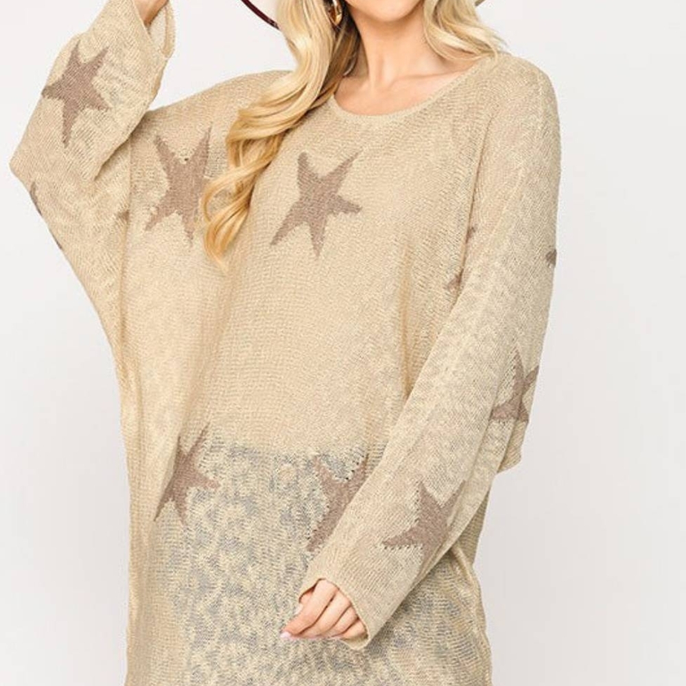 GiGiO USA Red With White Stars Oversized Lightweight Sweater Women's S Cowgirl